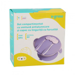 Bol compartimentat cu ventuza antialunecare si capac cu lingurita si furculita, mov, U-Grow - imagine 4