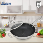TIGAIE WOK INOX + CAPAC STICLA 30x8.5 CM, 4.5L, TITANIUM3, COOKING BY HEINNER - imagine 7