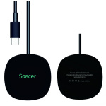 Incarcator wireless Spacer, Quick Charge 15W Qi, conector Type-C, rol de stand prin prindere magnetica, negru - imagine 3