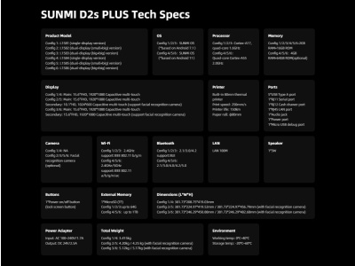 SUNMI DESKTOP POS SYSTEM L1586 D2s PLUS (15.6"+15.6", 2GB + 16GB, Printer 80mm, WIFI, Adapter EU) - imagine 6