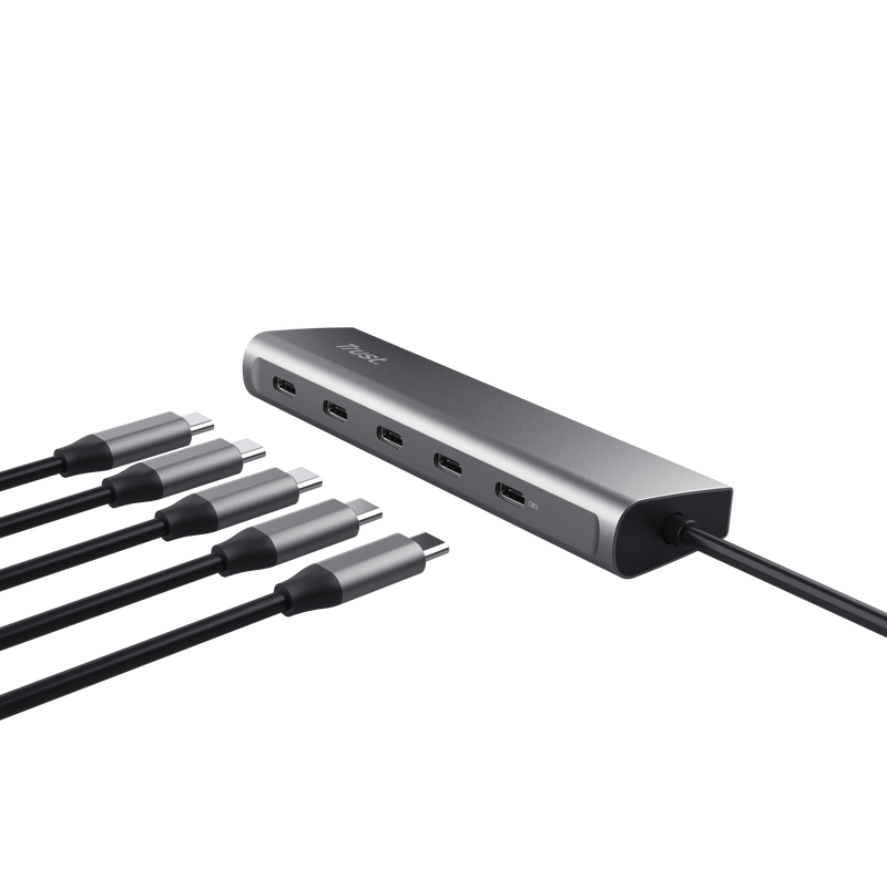 overlay_14c84919e38b37251413e191373c700d Hub Trust Halyx, 5 porturi USB-C 3.2 gen 1: 1 USB-C 100W PD port / 4 USB-C data ports, USB PD 3.0, gri - imagine 1