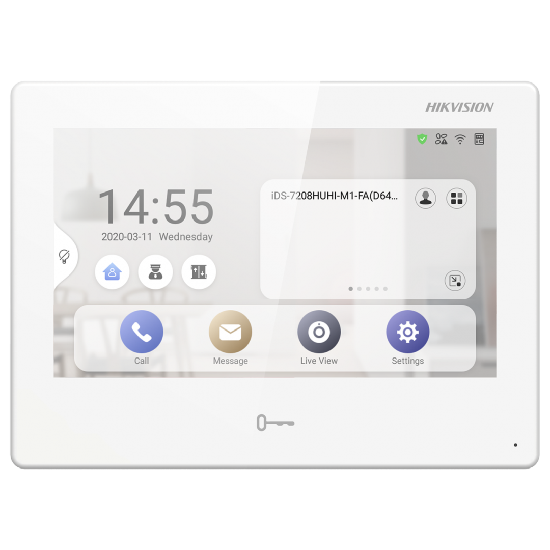 overlay_1e8e0da1438f1787146ac75ebf2ee753 Post interior videointerfon 7 inchi cu Android Hikvision DS-KH9310-WTE1 (B)WIFI, management pentru toate sistemele Hikvision conectate prin Hik Connect, apelare video si deschidere usa din aplicatia mobila, ecran TFT 7 inch color, rezolutie 1024 × 600, audio bidirectional (microfon si difuzor - imagine 1