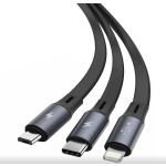 CABLU alimentare si date Baseus Bright Mirror 2 One-for-three Retractable, pt. smartphone, USB la Micro-USB + Lightning Iphone + USB Type-C 3.5A, 1.1m, negru - imagine 2