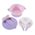 Bol compartimentat cu ventuza antialunecare si capac cu lingurita si furculita, mov, U-Grow - imagine 2