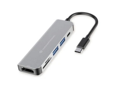CONCEPTRONIC DONN02G 6-in-1 USB 3.2 Gen 1 Docking Station, USB 3.0 x 2, 60W USB PD, HDTV, SD, TF/MicroSD, 35.8 x 120 x 15 mm - imagine 3