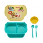 Farfurie compartimentata cu capac si lingurita si furculita, galbena, U-Grow - imagine 4