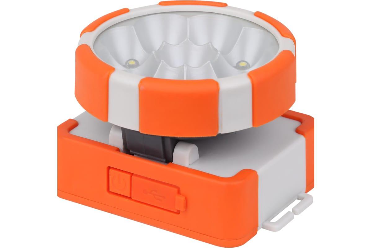 overlay_32593ad9c6935d35d0f29bb973d42432 Lanterna LED camping + frontala Ledvance, 1.5W SMD, 100 lm, lumina rece (6500K), 3 moduri de iluminare (100%-400 lm, 30%-120 lm si flash), acumulator Li-Ion 1200 mAh, curea, IP20, Portocaliu/Gri - imagine 1