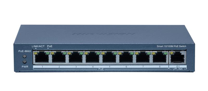 overlay_3564922b054d24409fa332091b7b8baf Switch 8 porturi POE Hikvision DS-3E1309P-EI(B), Smart Managed, 8 × 10/100M PoE ports,1 × Gigabit RJ45 port, PoE power budget 110W, maxim 30W per port, distanta transmisie 300 metri in modul extended, Switching capacity 3.6 Gbps, Packet forwarding 2.68 Mpps, material metal, dimensiuni: 170 mm × 27.6 - imagine 1