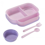 Farfurie compartimentata cu capac si lingurita si furculita, mov, U-Grow - imagine 6