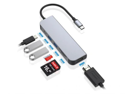 CONCEPTRONIC DONN02G 6-in-1 USB 3.2 Gen 1 Docking Station, USB 3.0 x 2, 60W USB PD, HDTV, SD, TF/MicroSD, 35.8 x 120 x 15 mm - imagine 5