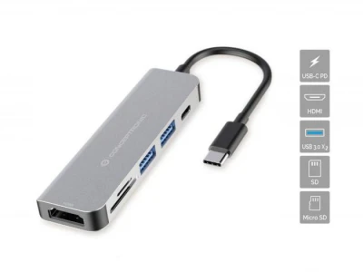 CONCEPTRONIC DONN02G 6-in-1 USB 3.2 Gen 1 Docking Station, USB 3.0 x 2, 60W USB PD, HDTV, SD, TF/MicroSD, 35.8 x 120 x 15 mm - imagine 4