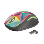 Mouse fara fir Trust Yvi FX Wireless Mouse - multicolor  Specifications General Height of main product (in mm) 95 mm Width of main product (in mm) 57 mm Depth of main product (in mm) 40 mm Total weight 84 g Formfactor compact Ergonomic design no  Connectivity Connection type wireless Bluetooth no