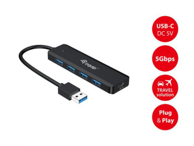 EQUIP 128959 4-Port USB 3.2 Gen 1 Hub with USB-C Adapter, 30x12.5x102mm - imagine 3
