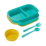 Farfurie compartimentata cu capac si lingurita si furculita, galbena, U-Grow - imagine 5