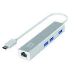 LevelOne USB-0504 Gigabit USB-C Network Adapter with USB Hub, 110 x 23.5 x 16.5 mm - imagine 2