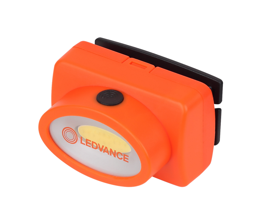 overlay_7555d513de2d1bcea8991ee6717df162 Lanterna LED frontala Ledvance, 1.6W COB, 80 lm, lumina rece (6500K), 2 moduri de iluminare (100%-180lm, 50%-90lm), 3xAAA (neincluse), IP22, Portocaliu/Negru - imagine 1