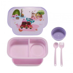 Farfurie compartimentata cu capac si lingurita si furculita, mov, U-Grow - imagine 5