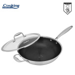 TIGAIE WOK INOX + CAPAC STICLA 30x8.5 CM, 4.5L, TITANIUM3, COOKING BY HEINNER - imagine 2