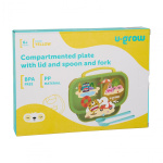 Farfurie compartimentata cu capac si lingurita si furculita, galbena, U-Grow - imagine 6