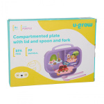 Farfurie compartimentata cu capac si lingurita si furculita, mov, U-Grow - imagine 8
