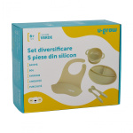 Set diversificare 5 piese silicon : baveta, bol, farfurie, lingurita si furculita, olive, U-Grow - imagine 7