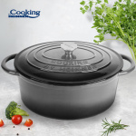 SEMIOALA FONTA OVALA EMAILATA + CAPAC 33x26.5x11.5CM, 6L MARBLE GREY, COOKING BY HEINNER - imagine 4