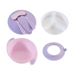 Bol compartimentat cu ventuza antialunecare si capac cu lingurita si furculita, mov, U-Grow - imagine 3