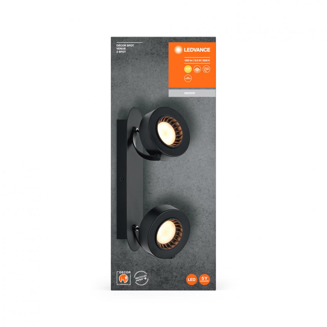 overlay_b07d2619d75cde62696933db977ff6a7 Spot LED dublu ajustabil Ledvance DECOR VENUS, 10.5W, 1000 lm, lumina calda (3000K), IP20, 300mm, Negru, clasa energetica F - imagine 1