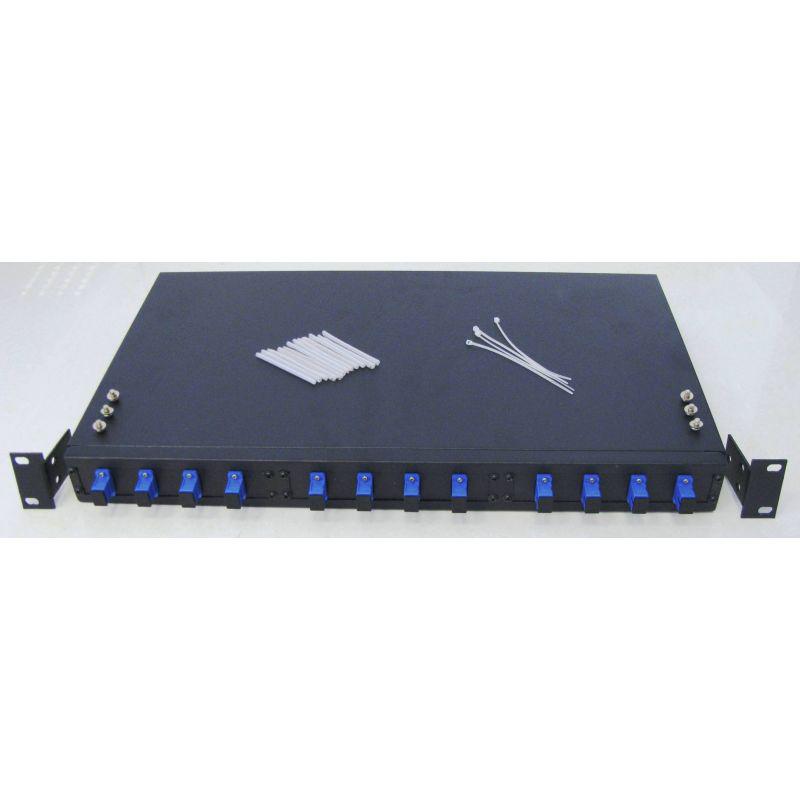overlay_b3037e343c584a73c19ea1ed1ff7d840 Patch panel optic ODF 19"/1U, echipat frontal cu 12 adaptori simplex SC/PC, 4 suporti intrare cabluri in spate, echipat cu casete sudura si accesorii pentru 12 suduri optice, cutie metalica, culoare negru sau gri, dimensiuni : 482 x 250 x 44,5 mm, greutate 2,7 kg - imagine 1