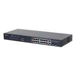 Dahua Managed Switch 18 porturi, 16 porturi POE, Gigabit, Port 1-16:16 × 10M/100M/1000MBase-T (PoE), Port 17-18:2 × 10M/100M/1000MBase-T (uplink) (combo), Port 17-18:2 × 1000M SFP (uplink)(combo), 1 × Console port, Managed L2, Capacitate switch: 56 Gbps, Packet Forwarding Rate: 29.76 Mpps