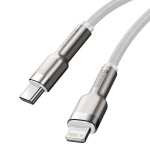 CABLU alimentare si date Baseus Cafule Metal, Fast Charging Data Cable pt. smartphone, USB Type-C la Lightning Iphone PD 20W, brodat, 1m, alb - imagine 3
