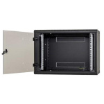 Rack de perete Triton sectiune simpla 4U 400mm adancime usa sticla panouri laterale fixe sectiuni, sectiuni acces cabluri sus/jos/spate securizare cu cheie, 1 pereche montanti reglabili IP30 negru
