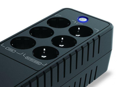 Conceptronic ZEUS05E 650VA 360W UPS, Schuko x 6 (3x surge protection 3x surge protection & battery backup), RJ45 In/Out, AVR, 110 x 309 x 84 mm - imagine 4