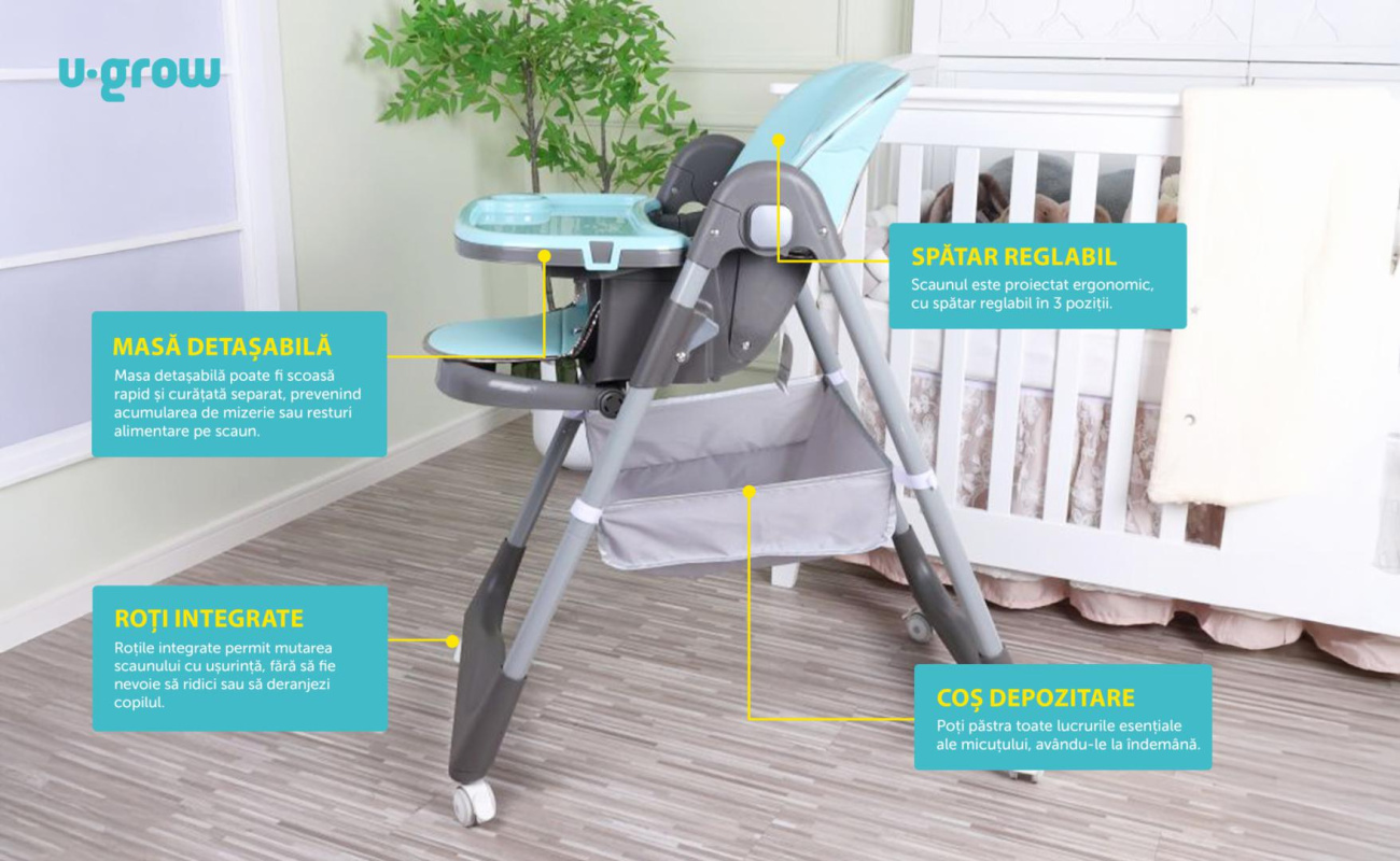 Scaun de masa cu inaltime reglabila, spatar ajustabil in 4 pozitii, pliabil, blue, U-Grow - imagine 4
