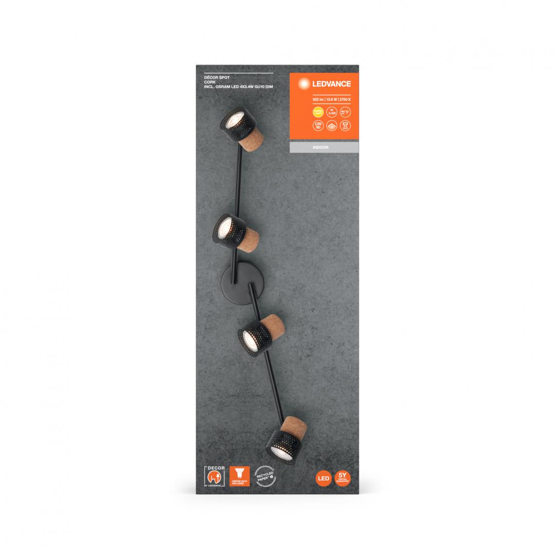 overlay_d8a53aff942dbd8ae411bd2c922790c5 Spot LED cvadruplu ajustabil Ledvance DECOR CORK, 4xGU10, 4x3.4W, 920 lm, lumina calda (2700K), dimabil, IP20, 813mm, Negru, clasa energetica G - imagine 1