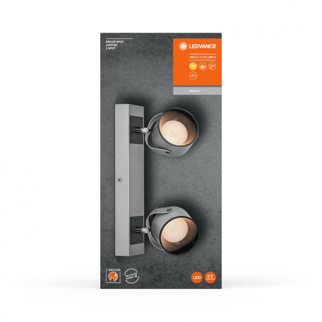 overlay_fa35672de2e5b052ec01bcf9e31294c5 Spot LED dublu ajustabil Ledvance DECOR JUPITER, 11.5W, 1000 lm, lumina calda (3000K), IP20, 300x150x83mm, metal/policarbonat, Argintiu - imagine 1