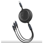 CABLU alimentare si date Baseus Bright Mirror 2 One-for-three Retractable, pt. smartphone, USB la Micro-USB + Lightning Iphone + USB Type-C 3.5A, 1.1m, negru - imagine 3