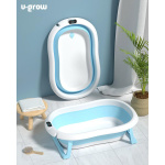 Cadita cu pernuta pentru bebelusi, termometru digital incorporat, pliabila, dop se scurgere, picioare anti-alunecare , blue, U-Grow - imagine 3